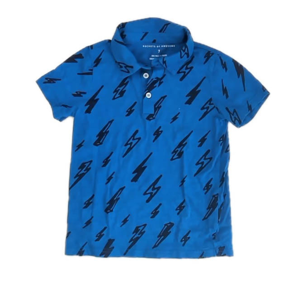 Rockets Of Awesome Boys Blue Lightening Polo Shirt size: 7 Years